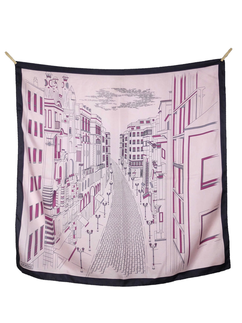 Vintage 80s Pastel Pink Abstract Cityscape Graphic Print Square Bandana Neck Tie Scarf