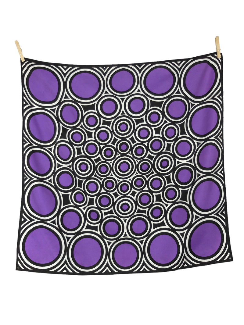 Vintage 70s Psychedelic Space Age Op-Art Circle Print Square Bandana Neck Tie Scarf
