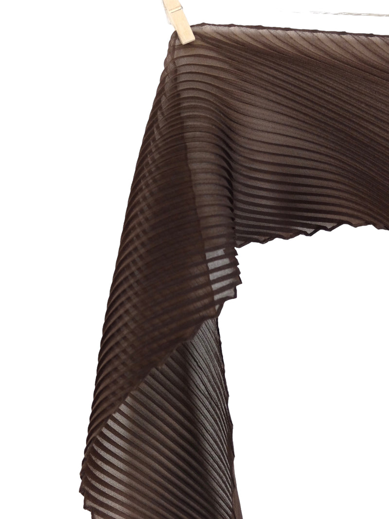 Vintage 70s Mod Basic Solid Brown Pleated Pointed Thin Neck Tie Scarf