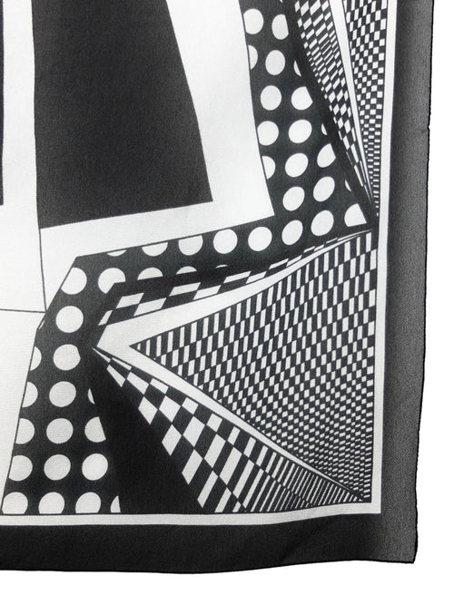 Vintage 70s Mod Hippie Psychedelic Black & White Op-Art Checkered Polka Dot Constructivism Large Square Bandana Neck Tie Scarf Chiffon Bandana Neck Tie Scarf