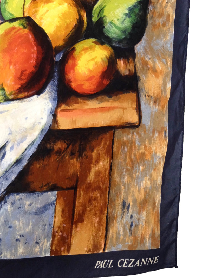 Vintage 90s Paul Cezanne Fruit Watercolor Graphic Art Print Large Square Bandana Neck Tie Scarf