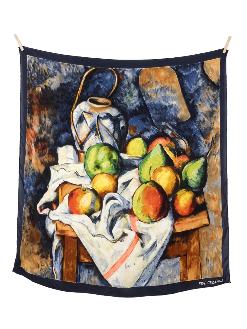 Vintage 90s Paul Cezanne Fruit Watercolor Graphic Art Print Large Square Bandana Neck Tie Scarf