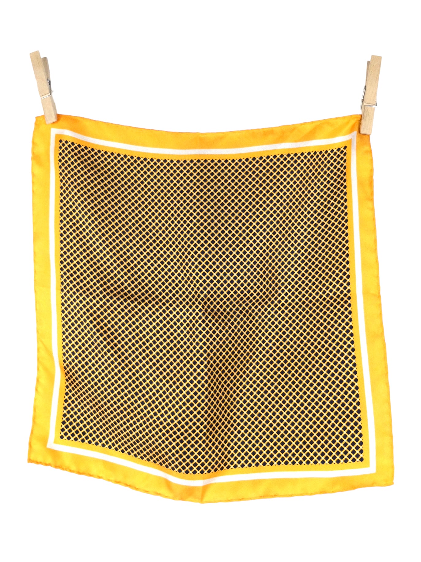 Vintage 90s Silk Ascot Yellow Checkered Patterned Small Square Bandana Neck Tie Scarf
