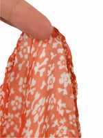 Vintage 70s Bright Orange & White Floral Mod Bohemian Hippie Wide Long Neck Tie Scarf