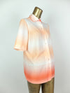 60s Mod Orange Striped Ombre Half Sleeve Collared Button Up Blouse