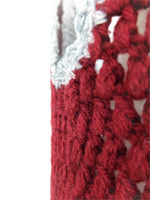 Vintage 70s Kitsch Mod Bohemian Hippie Crocheted Burgundy Red & Grey Sleeveless Sweater Vest | Size S-M