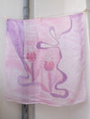 Vintage 70s Silk Mod Pastel Pink & Purple Psychedelic Floral Abstract Large Square Chiffon Bandana Neck Tie Scarf