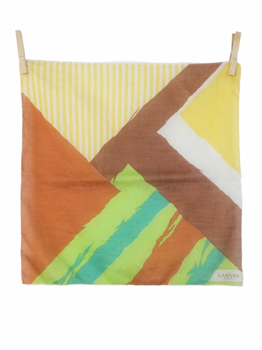 Vintage 70s Lanvin Paris Mod Glam Chic Colourblocked Square Cotton Bandana Neck Tie Neckerchief Scarf with Hand-Rolled Hem