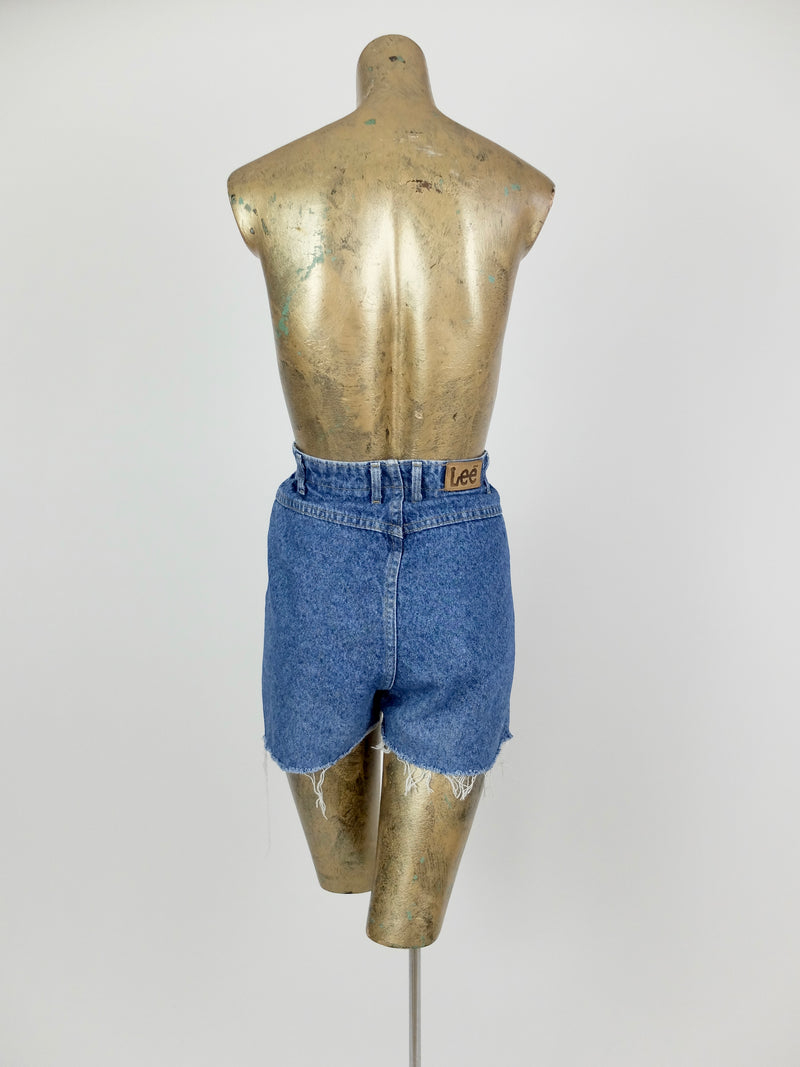 80s Lee High Waisted Medium Wash Blue Denim Jean Cutoff Shorts with Pockets