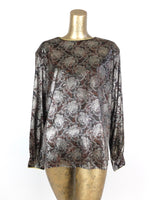 80s Silky Floral Abstract Long Sleeve Pullover Disco Blouse