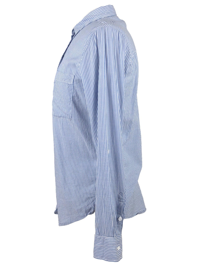 Vintage 90s Y2K Blue and White Striped Collared Thin Long Sleeve Button Up Dress Shirt