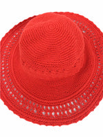 Vintage 60s Mod Festival Style Bohemian Hippie Chic Bright Cherry Red Crocheted Brimmed Fitted Sun Hat