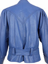 Vintage 80s Purple Blue Mockneck Moto Belted Zip Up Leather Jacket
