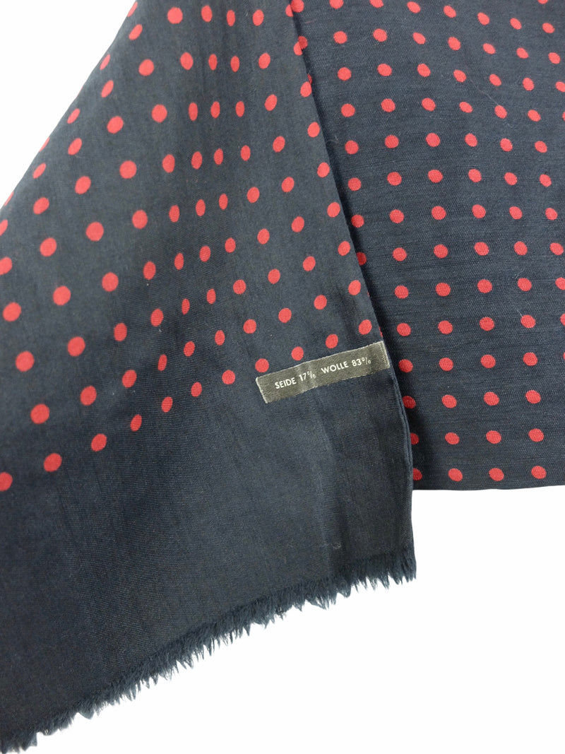 Vintage 60s Mod Wool & Silk Blend Navy Blue & Red Polk Dot Long Wide Neck Tie Scarf