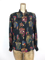 80s British Guard Baroque Patterned Collared Long Sleeve Button Up Shirt