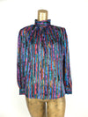 70s Mod Psychedelic Silky Rainbow Striped Turtleneck Long Sleeve Cuffed Disco Shirt