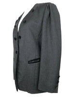 Vintage 80s Avant-Garde Grey Button Down Blazer Jacket with Black Velvet Buttons