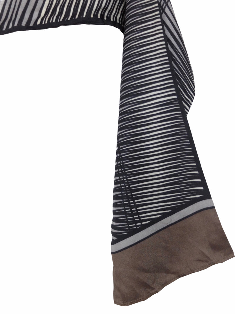 Vintage 60s Mod Black & Grey Abstract Striped Long Wide Scarf