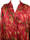 Vintage 80s Red Silky Abstract Print Collared Long Sleeve Button Up Blouse