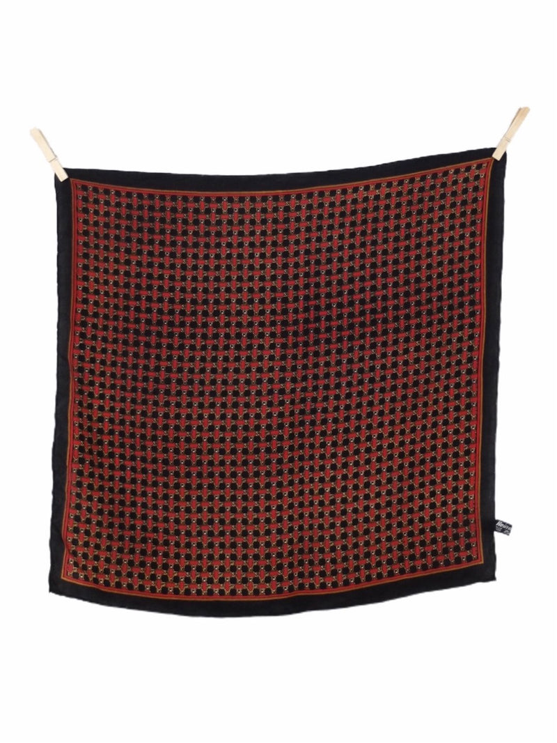 Vintage 70s Silk Mod Avant-Garde Chic Red & Black Abstract Chain Baroque Print Square Bandana Neck Tie Scarf
