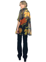 Vintage 40s Floral Sheer Chiffon Collared Button Up Half Sleeve Hawaiian Shirt