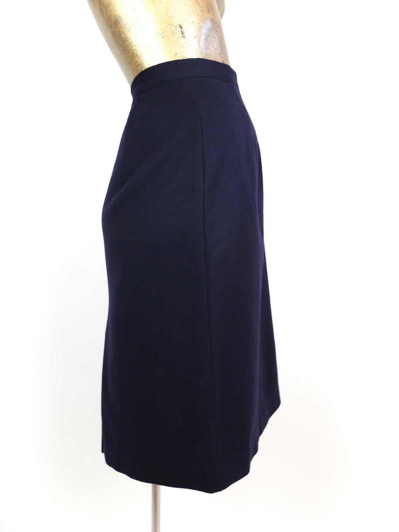 80s Deadstock Dark Blue High Waisted Below-the-Knee Pencil Skirt