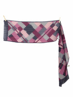 Vintage 70s Mod Wool Pink & Purple Geometric Check Print Long Wide Neck Tie Scarf