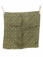 Vintage 80s Silk Bohemian Hippie Mod Abstract Print Green Small Square Handkerchief Bandana Neck Tie Scarf