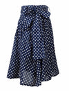 Vintage 80s does 50s Mod High Waisted Navy Blue and White Polka Dot Belted Bow Tie Full Circle Mini Skirt with Side Zip