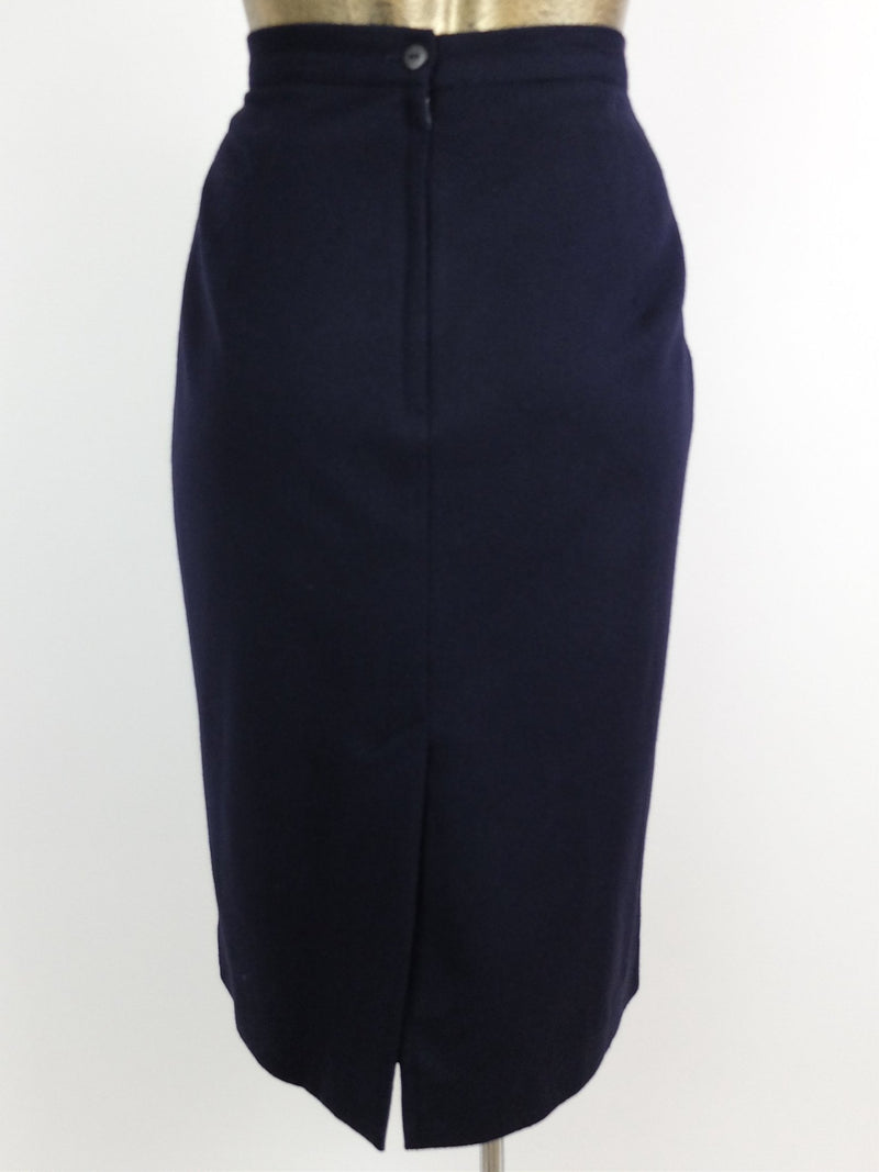 80s Deadstock Dark Blue High Waisted Below-the-Knee Pencil Skirt