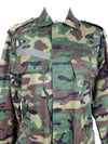 Vintage 80s Utilitarian Green Camouflage Military Button Down Collared Canvas Jacket