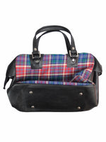 Vintage 60s Mod Plaid Check Print Faux Leather Top Handle Briefcase Travel Bag with Zippers