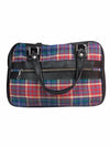 Vintage 60s Mod Plaid Check Print Faux Leather Top Handle Briefcase Travel Bag with Zippers