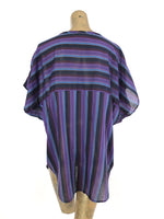 70s Bohemian Hippie Style Striped 1/4 Button Flowy Short Sleeve Tunic Blouse