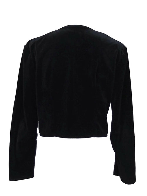 Vintage 70s Victorian Mod Style Basic Black Velvet Thin Open Cardigan Jacket