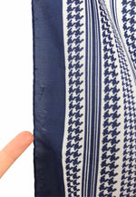 Vintage 70s Mod Houndstooth & Striped Navy Blue & White Large Square Bandana Neck Tie Scarf