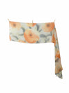 Vintage 80s Poppy Floral Abstract Orange & Grey Sheer Chiffon Wide Long Neck Tie Scarf