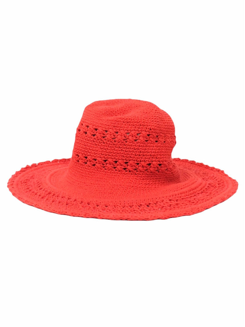 Vintage 60s Mod Festival Style Bohemian Hippie Chic Bright Cherry Red Crocheted Brimmed Fitted Sun Hat