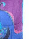 Vintage 80s Silk Handpainted Bright Blue & Purple Abstract Print Square Bandana Neck Tie Scarf with Hand-Rolled Hem