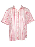 Vintage 90s Pink Striped Collared Half Sleeve Cotton Button Up Shirt
