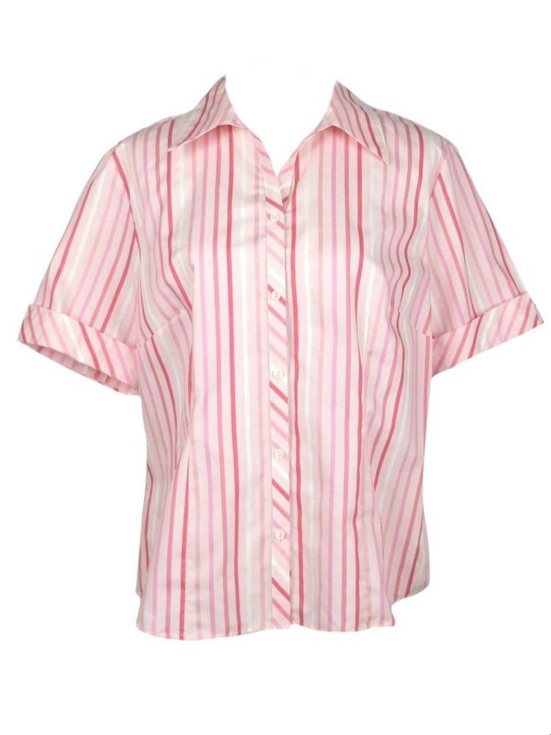 Vintage 90s Pink Striped Collared Half Sleeve Cotton Button Up Shirt