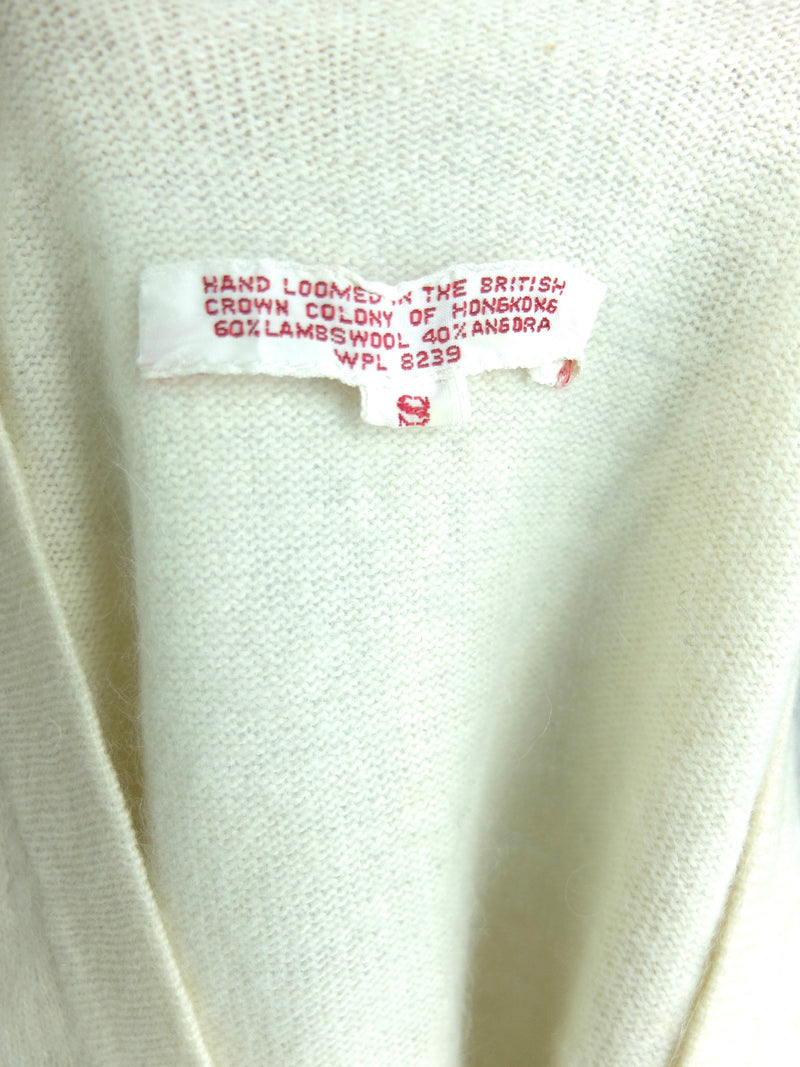60s Mod Cream Angora Wool Knit Long Button Down Cardigan Sweater