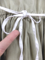 Vintage 70s Prairie Cottagecore Linen Cotton Short Sleeve Fit & Flare Mini Sack Circle Dress with Woven Netting & Waist Tie