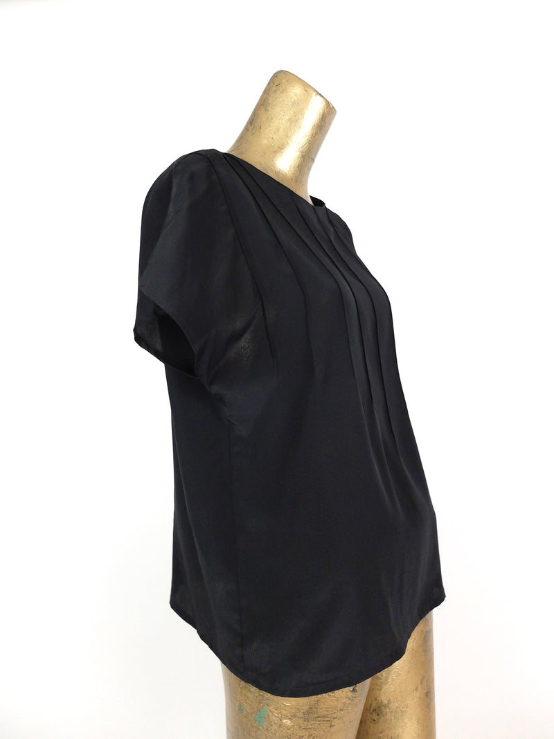 80s Black Boxy Short Sleeve Pullover Blouse