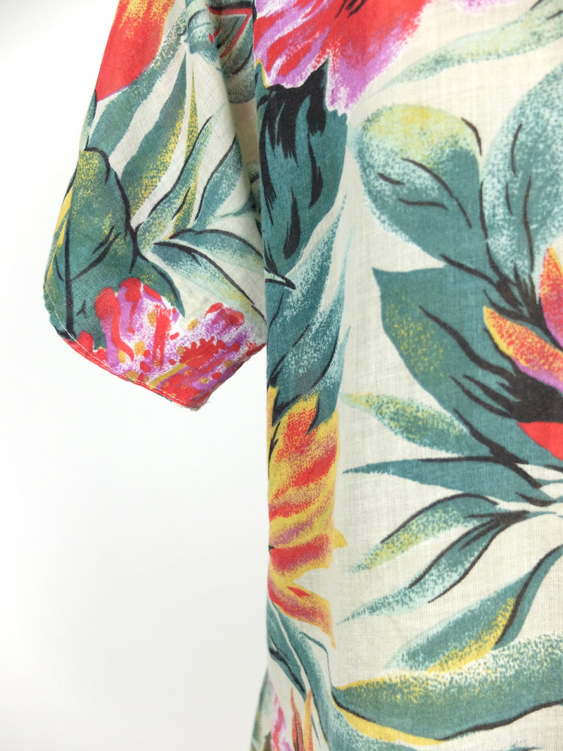 30s Tropical Floral Collared Half Sleeve Button Up Hawaiian Shirt