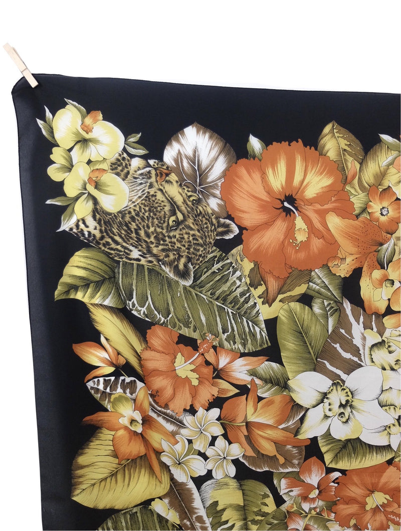 Vintage 80s Tropical Safari Floral Animal Print Extra Large Square Multi Wear Bandana Neck Tie Scarf Sarong