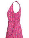 Vintage 60s Mod Psychedelic Cottagecore Prairie Hot Pink Floral Print Zip Up Tank Circle Cotton Midi Dress