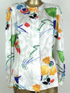 70s Silky Abstract Floral Long Sleeve Button Up V-Neck Disco Shirt