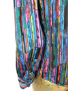 70s Mod Psychedelic Silky Rainbow Striped Turtleneck Long Sleeve Cuffed Disco Shirt