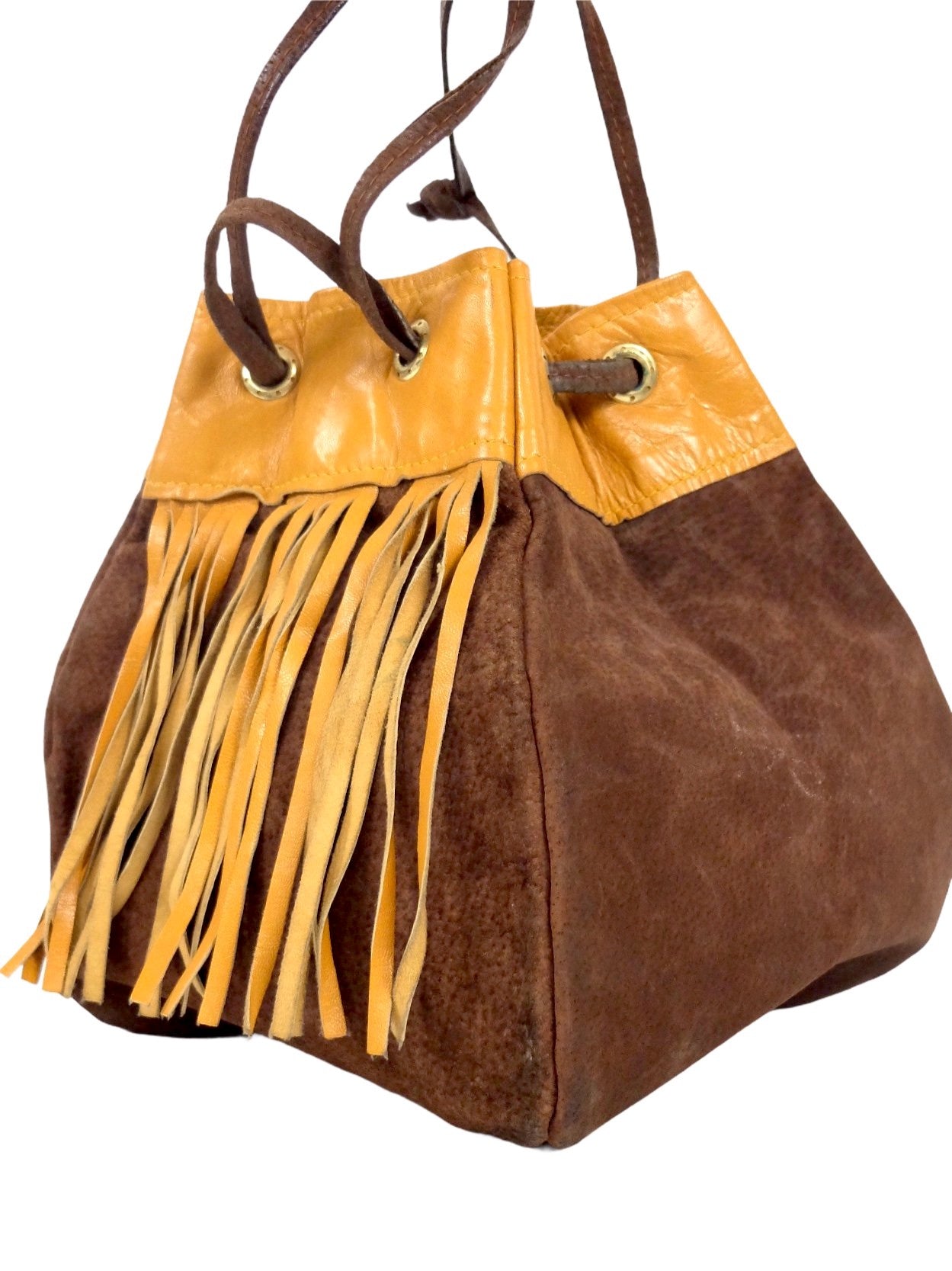 Made In Italy Suede Fringed Bucket Bag, Handbags